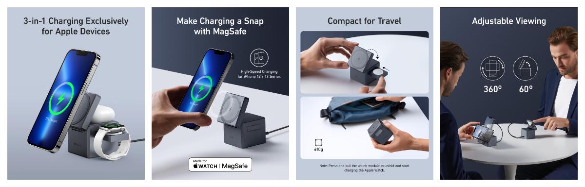 Anker アンカー 充電器 マグネット式ワイヤレス充電器 3-in-1